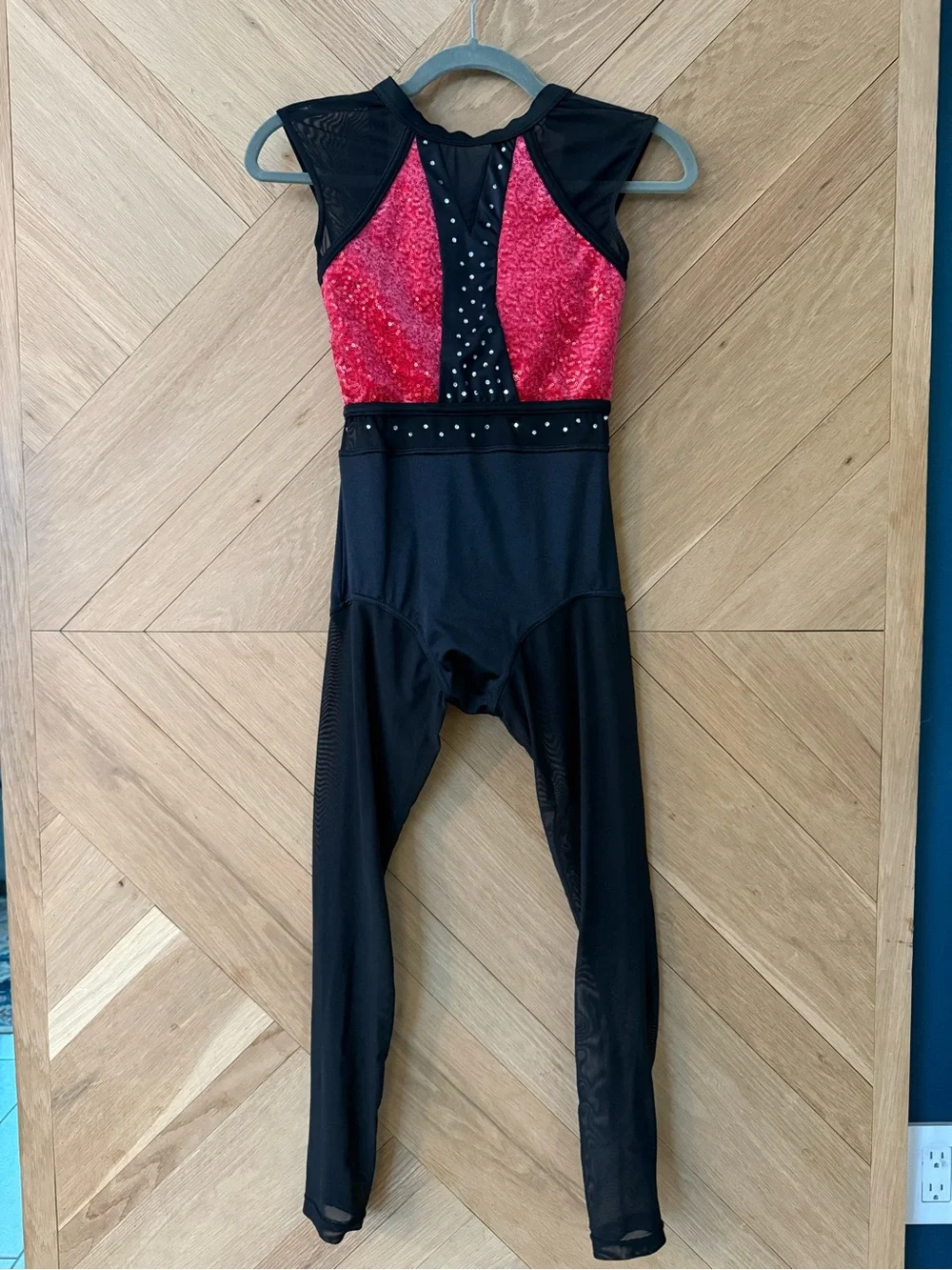 Weissman Black and Red Sequin Dance Unitard